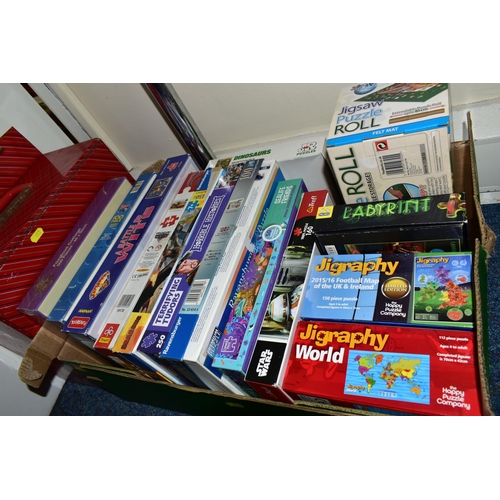 483 - TWO BOXES AND LOOSE GAMES, BOOKS AND RECORDS, to include sixteen boxed games and jigsaw puzzles, ele... 