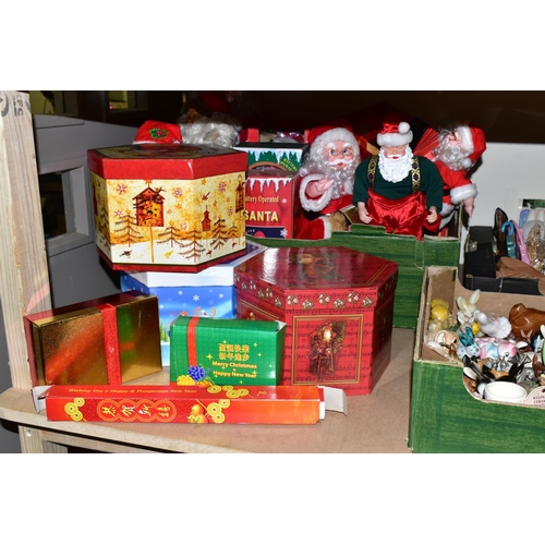 488 - FIVE BOXES AND LOOSE CHRISTMAS AND EASTER DECORATIONS, to include a Goebel rabbit pulling a basket, ... 