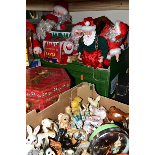 488 - FIVE BOXES AND LOOSE CHRISTMAS AND EASTER DECORATIONS, to include a Goebel rabbit pulling a basket, ... 