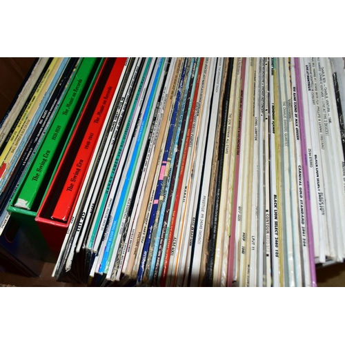 489 - FOUR BOXES CONTAINING EIGHTY LPs, EIGHTEEN BOXSETS AND ONE HUNDRED AND SEVENTY 78s OF JAZZ MUSIC art... 