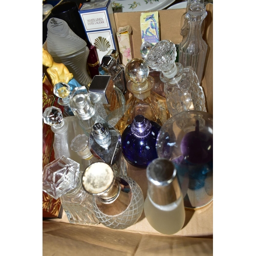 494 - TWO BOXES OF PERFUME BOTTLES, most are empty, some have contents/part contents, to include a sealed ... 