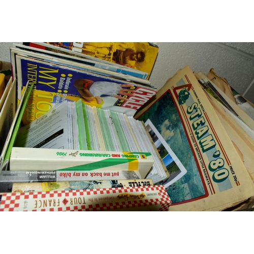 496 - SIX BOXES OF PAPER EPHEMERA, a large collection of newspapers, magazines, calendars, guides and souv... 