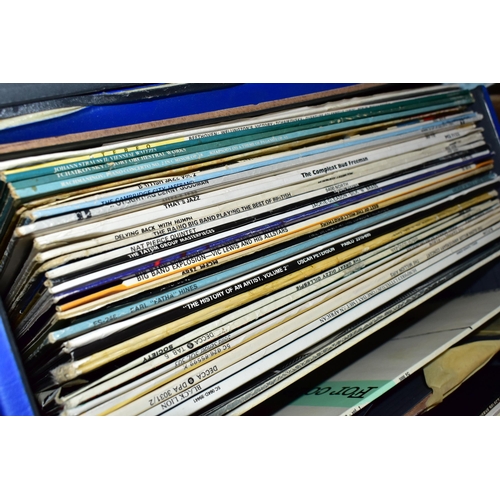 500 - A BOX AND THREE LP CASES CONTAINING OVER TWO HUNDRED LPs OF JAZZ AND CLASSICAL MUSIC artists include... 