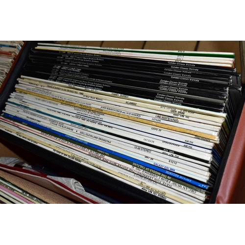 500 - A BOX AND THREE LP CASES CONTAINING OVER TWO HUNDRED LPs OF JAZZ AND CLASSICAL MUSIC artists include... 