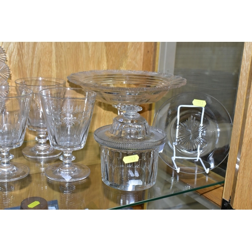 513 - TWELVE PIECES OF 19TH AND 20TH CENTURY CUT GLASS TABLE AND STEMWARE, comprising a set of three water... 