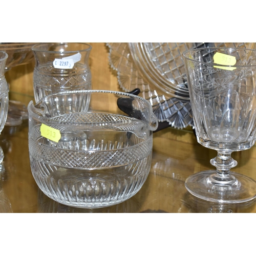 513 - TWELVE PIECES OF 19TH AND 20TH CENTURY CUT GLASS TABLE AND STEMWARE, comprising a set of three water... 