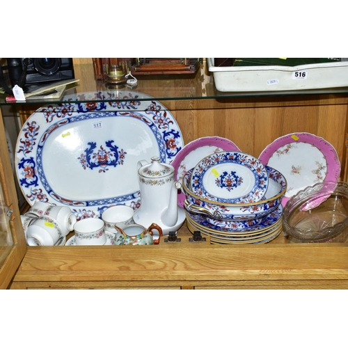 517 - A GROUP OF MINTONS LATE 19TH CENTURY DINNER WARE,  pattern number 8667 blue and red floral border wi... 