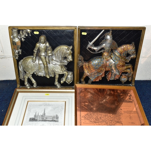 521 - SIX DECORATIVE PRINTS AND WALL PLAQUES, comprising a framed print depicting a 19th Century maritime ... 