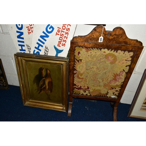 522 - A SMALL QUANTITY OF PAINTINGS AND PRINTS ETC, to include two unsigned early 20th Century oils on can... 