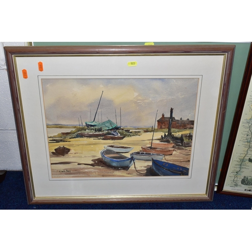 523 - A QUANTITY OF LOOSE PAINTINGS AND PRINTS ETC, to include two watercolours by Claire Bate depicting a... 