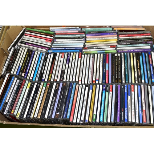 528 - A QUANTITY OF CD'S IN THREE BOXES AND TWO WOODEN STANDS, genres include Classical, Jazz and crooners... 