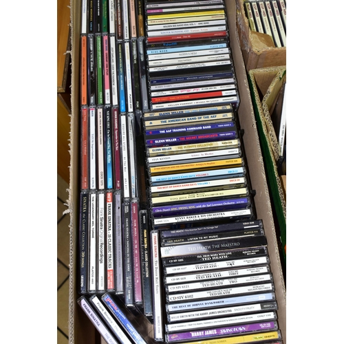 528 - A QUANTITY OF CD'S IN THREE BOXES AND TWO WOODEN STANDS, genres include Classical, Jazz and crooners... 