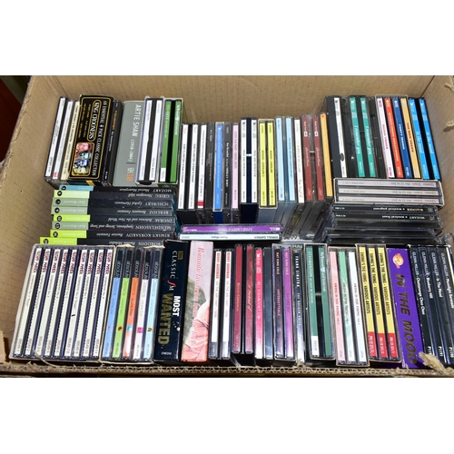 528 - A QUANTITY OF CD'S IN THREE BOXES AND TWO WOODEN STANDS, genres include Classical, Jazz and crooners... 