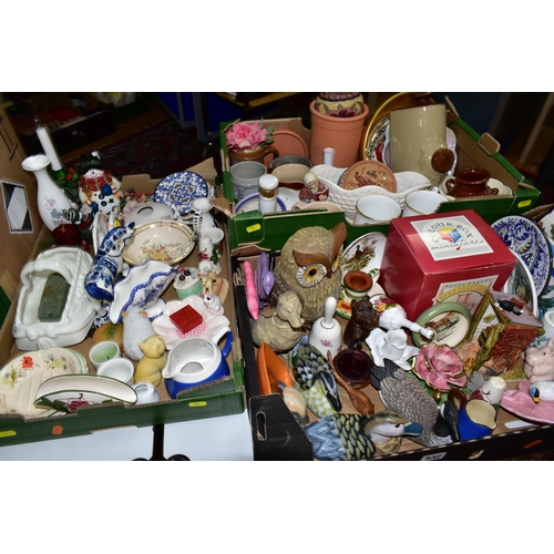 532 - THREE BOXES OF ORNAMENTS AND CERAMICS ETC, to include bird and animal ornaments, traditional contine... 