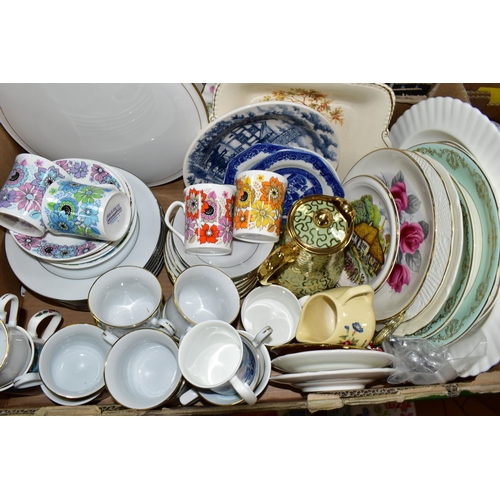 536 - SIX BOXES OF ASSORTED TEA AND DINNER WARES ETC, to include Mayfair China 'Indian Tree' part dinner s... 