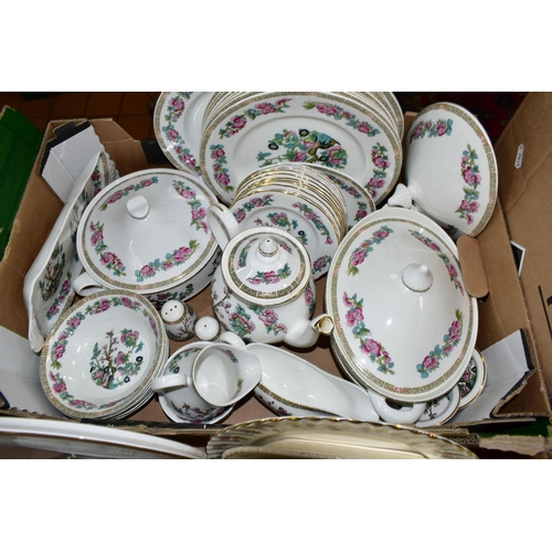 536 - SIX BOXES OF ASSORTED TEA AND DINNER WARES ETC, to include Mayfair China 'Indian Tree' part dinner s... 