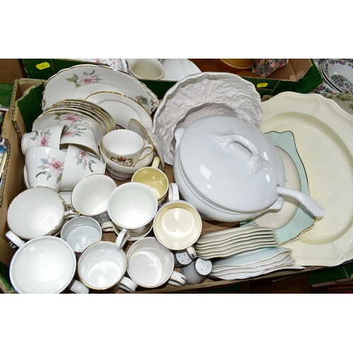 536 - SIX BOXES OF ASSORTED TEA AND DINNER WARES ETC, to include Mayfair China 'Indian Tree' part dinner s... 