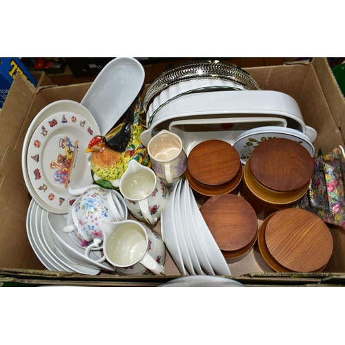 536 - SIX BOXES OF ASSORTED TEA AND DINNER WARES ETC, to include Mayfair China 'Indian Tree' part dinner s... 