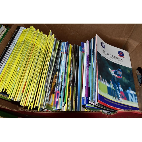 546 - FOUR BOXES OF CRICKET EPHEMERA consisting of approximately seventy-five book titles, subjects includ... 