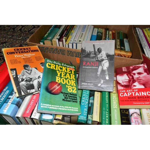 546 - FOUR BOXES OF CRICKET EPHEMERA consisting of approximately seventy-five book titles, subjects includ... 