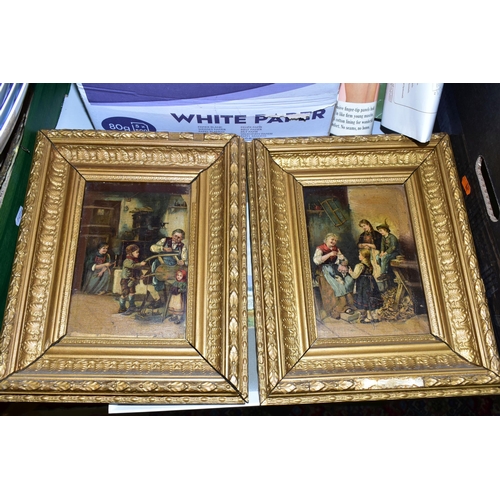 553 - TWO BOXES AND LOOSE PAINTINGS AND PRINTS ETC, to include an early 20th century pen and watercolour w... 