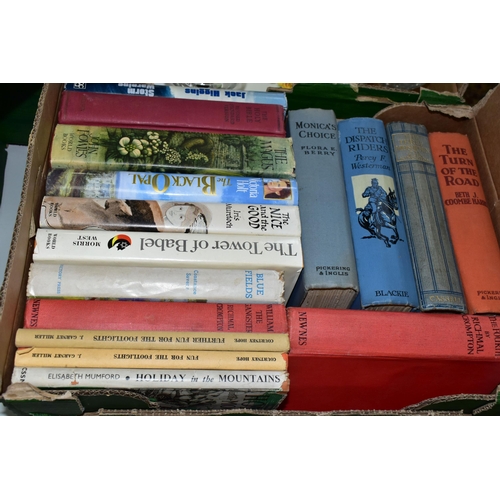 556 - FOUR BOXES OF BOOKS, RECORDS & SUNDRIES to include forty-nine book titles in hardback format, subjec... 