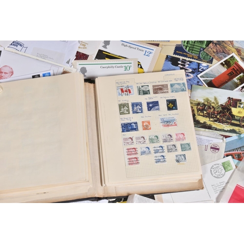 18 - BOX OF LOOSE STAMPS AND ALBUMS, we note a couple of junior type albums with worldwide collections, h... 