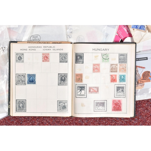 18 - BOX OF LOOSE STAMPS AND ALBUMS, we note a couple of junior type albums with worldwide collections, h... 