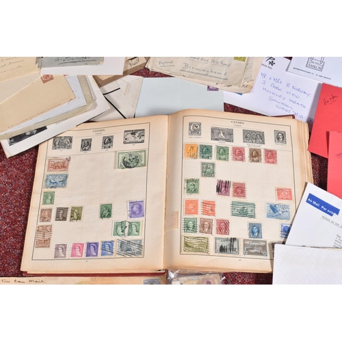 8 - STAMP COLLECTION IN A SMALL BOX WITH WORLDWIDE COLLECTION IN A BATTERED STRAND ALBUM TOGETHER WIOTH ... 