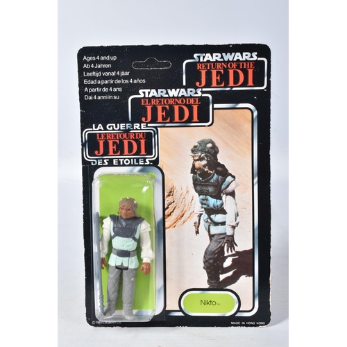 146 - TWO SEALED PALITOY STAR WARS TRILOGO 'RETURN OF THE JEDI' FIGURES TO INCLUDE NIKTO, 1983, 70 back, s... 