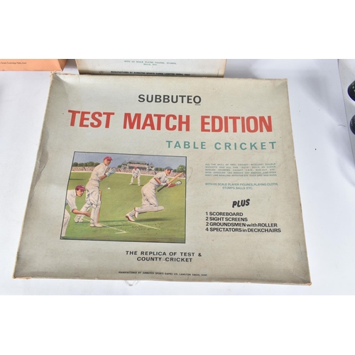 192 - FOUR BOXED SUBBUTEO CRICKET AND RUGBY SETS, comprising Table Cricket Test Match Edition and 2 x Club... 