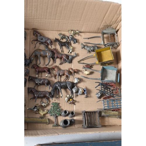 193 - A QUANTITY OF HOLLOWCAST ANIMALS  AND ACCESSORIES, all in playworn condition with paint loss and wea... 