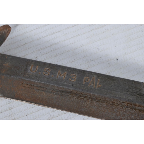 239 - A US ARMY FIGHTING KNIFE, the blade is clearly marked 'U.S.M3 PAL' but has no date, the scabbard and... 