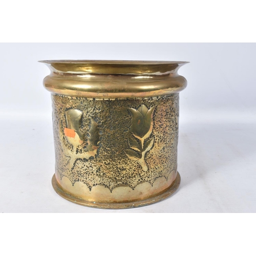 242 - A LARGE TRENCH ART PLANTER AND A TRENCH ART FRUIT BOWL, the planter is dated 1916 and has a hand bea... 