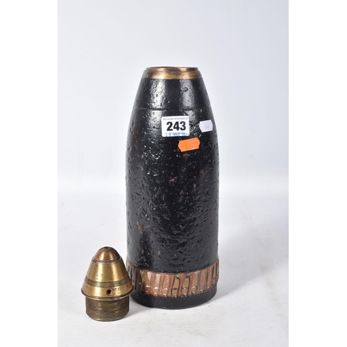 243 - ONE TRENCH ART STYLE MISSILE WITH FUSE, this is painted black and the fuse no 10 LNWR WOL3/17 lot 18... 