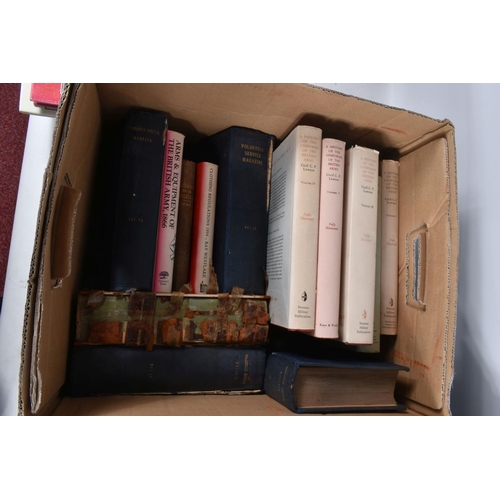 289 - TWO BOXES OF MILITARY RELATED BOOKS, to include a good selection on British uniforms and dress regul... 