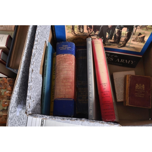 289 - TWO BOXES OF MILITARY RELATED BOOKS, to include a good selection on British uniforms and dress regul... 