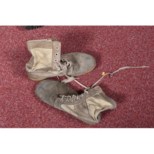 349 - TWO PAIRS OF MILITARY BOOTS, both pairs brown in colour, both pairs above ankle length with buckle f... 