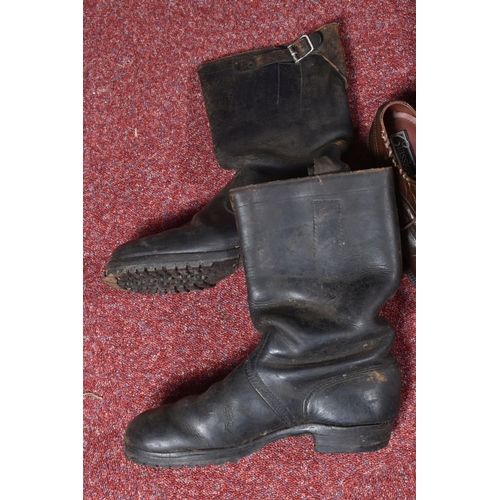 349 - TWO PAIRS OF MILITARY BOOTS, both pairs brown in colour, both pairs above ankle length with buckle f... 