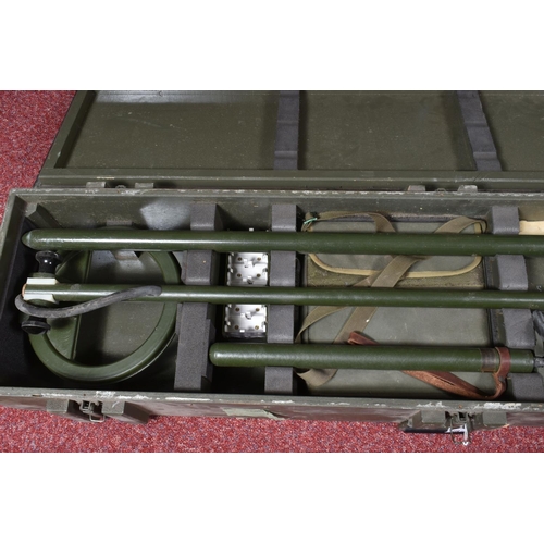 350 - A FULLY CASED ORIGINAL BRITISH MINE DETECTOR WITH BATTERY PACK ETC, all complete named on case Detec... 