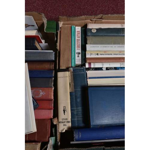 352 - TWO BOXES OF MILITARY RELATED BOOKS, there is a mix of hard back and paper back to include, a guide ... 