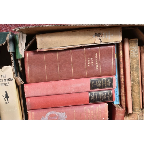 352 - TWO BOXES OF MILITARY RELATED BOOKS, there is a mix of hard back and paper back to include, a guide ... 