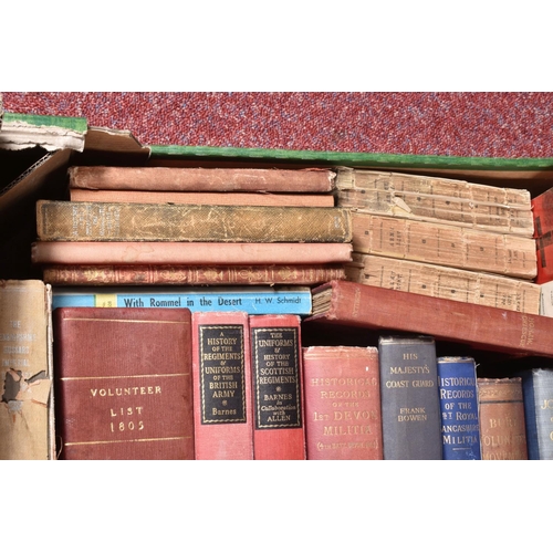 352 - TWO BOXES OF MILITARY RELATED BOOKS, there is a mix of hard back and paper back to include, a guide ... 