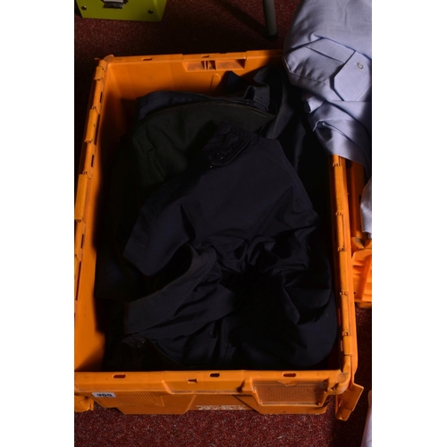 355 - TWO BOXES OF US AIR FORCE CLOTHING, to include shirts, jackets, fire mittens and chaps, there are a ... 