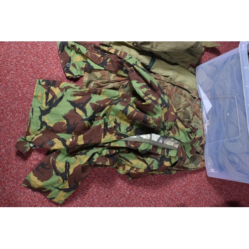 362 - A BOX OF MIXED ARMY CLOTHING, to include, trousers, shirts, jumper etc, the majority are olive green... 