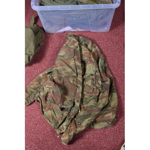 362 - A BOX OF MIXED ARMY CLOTHING, to include, trousers, shirts, jumper etc, the majority are olive green... 