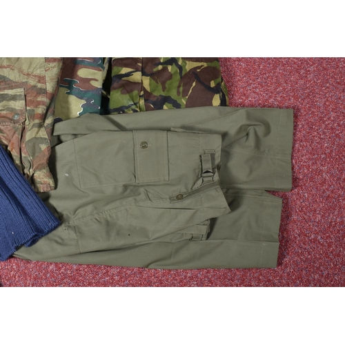 362 - A BOX OF MIXED ARMY CLOTHING, to include, trousers, shirts, jumper etc, the majority are olive green... 