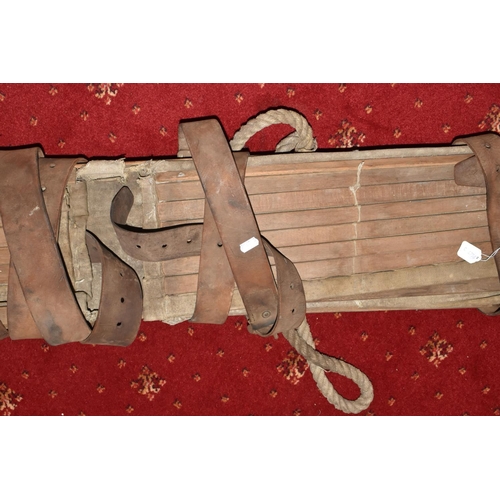 363 - A WW1/2 ERA MILITARY EXTRICATION STRETCHER, wood/canvas construction, has many fastening securing po... 