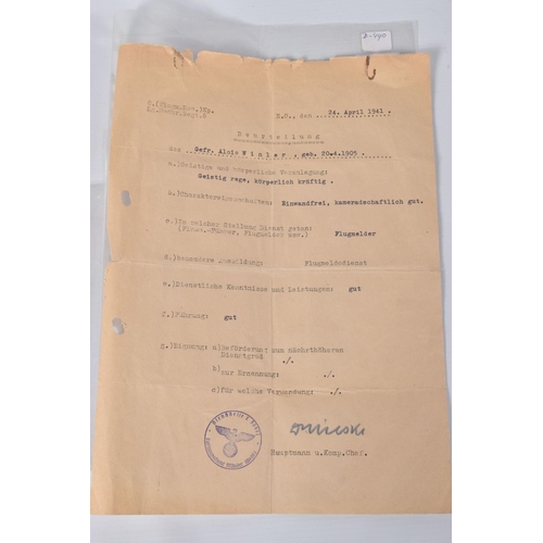 300 - ALOIS WINKLER, DOB 20/04/1905, includes * judgement of conduct letters (1941-43-440 by his  airforce... 