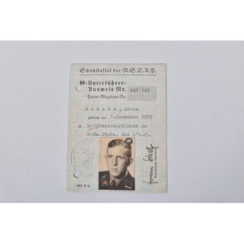 306 - ERWIN SCHARTZ, includes WW Unterfuhrer Ausweis Card for NCO to Erwin Schartz who was a member of the... 